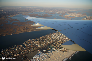 And Shen Yun International Company takes off for Europe! Photo taken minutes after leaving New York’s JFK Airport. (photo by projectionist Annie Li)
